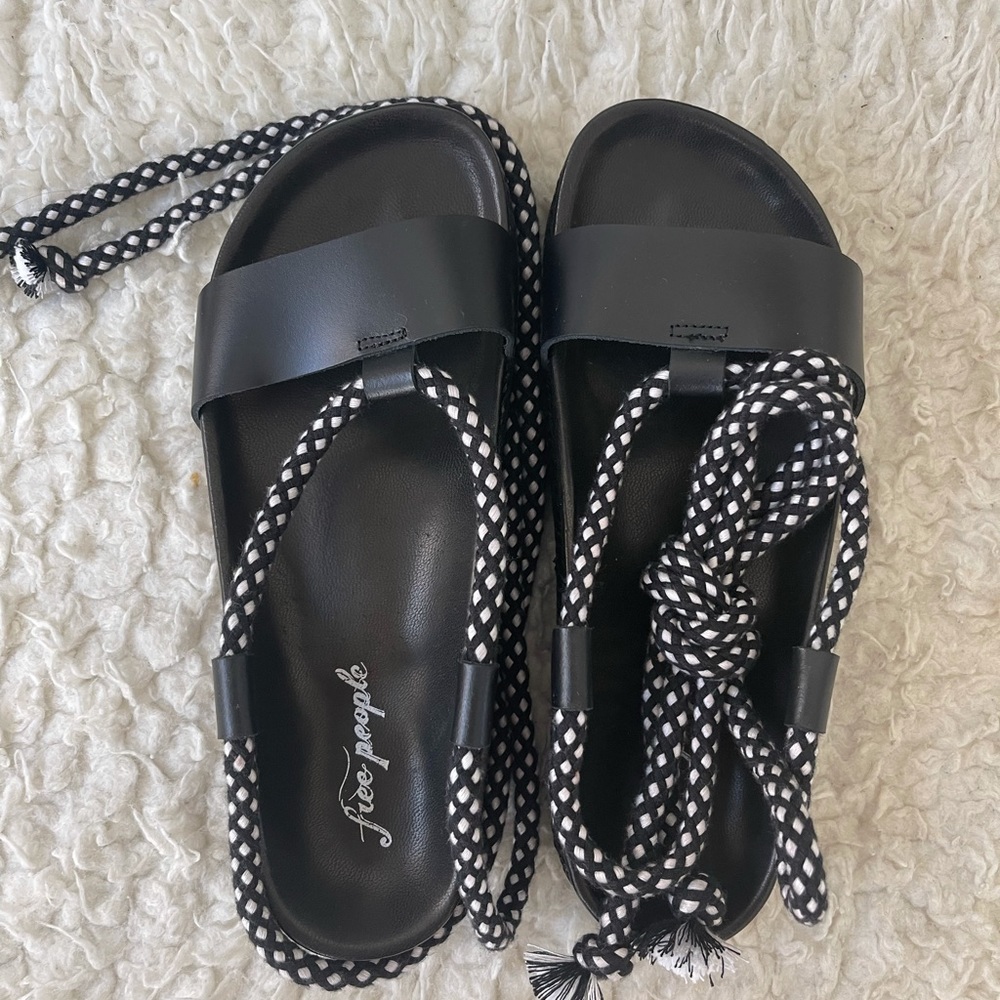 Free People Emma Wrap Sandal BLACK SIZE 38 Fits 7/7.5